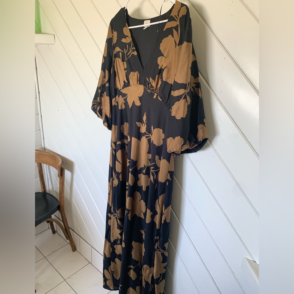 Black Maxi Dress with Brown Floral Print